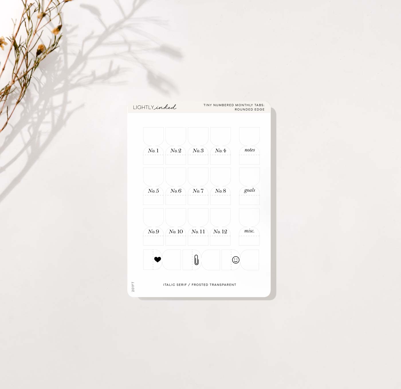 TINY NUMBERED MONTHLY TABS: ROUNDED EDGE