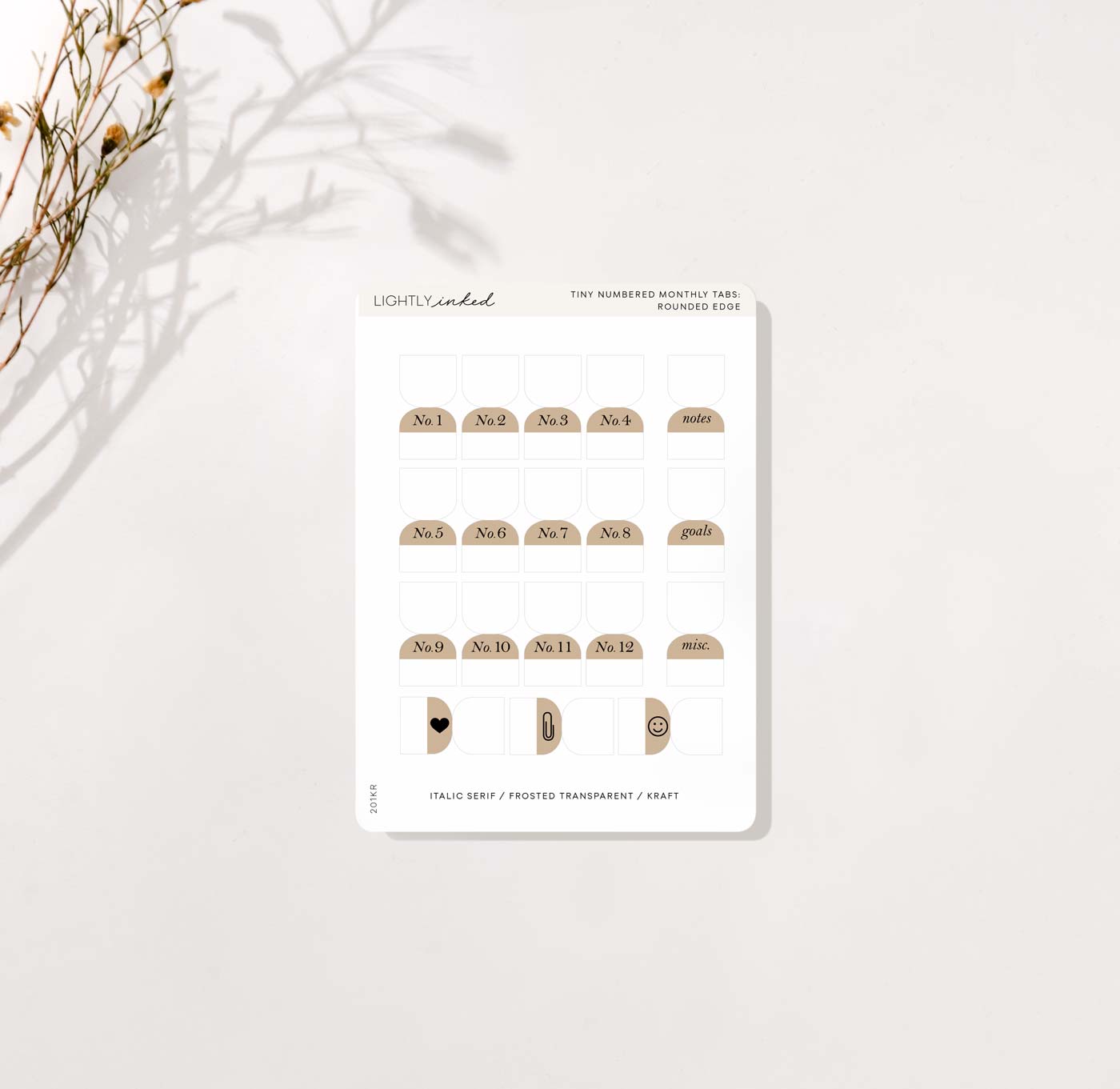 TINY NUMBERED MONTHLY TABS: ROUNDED EDGE
