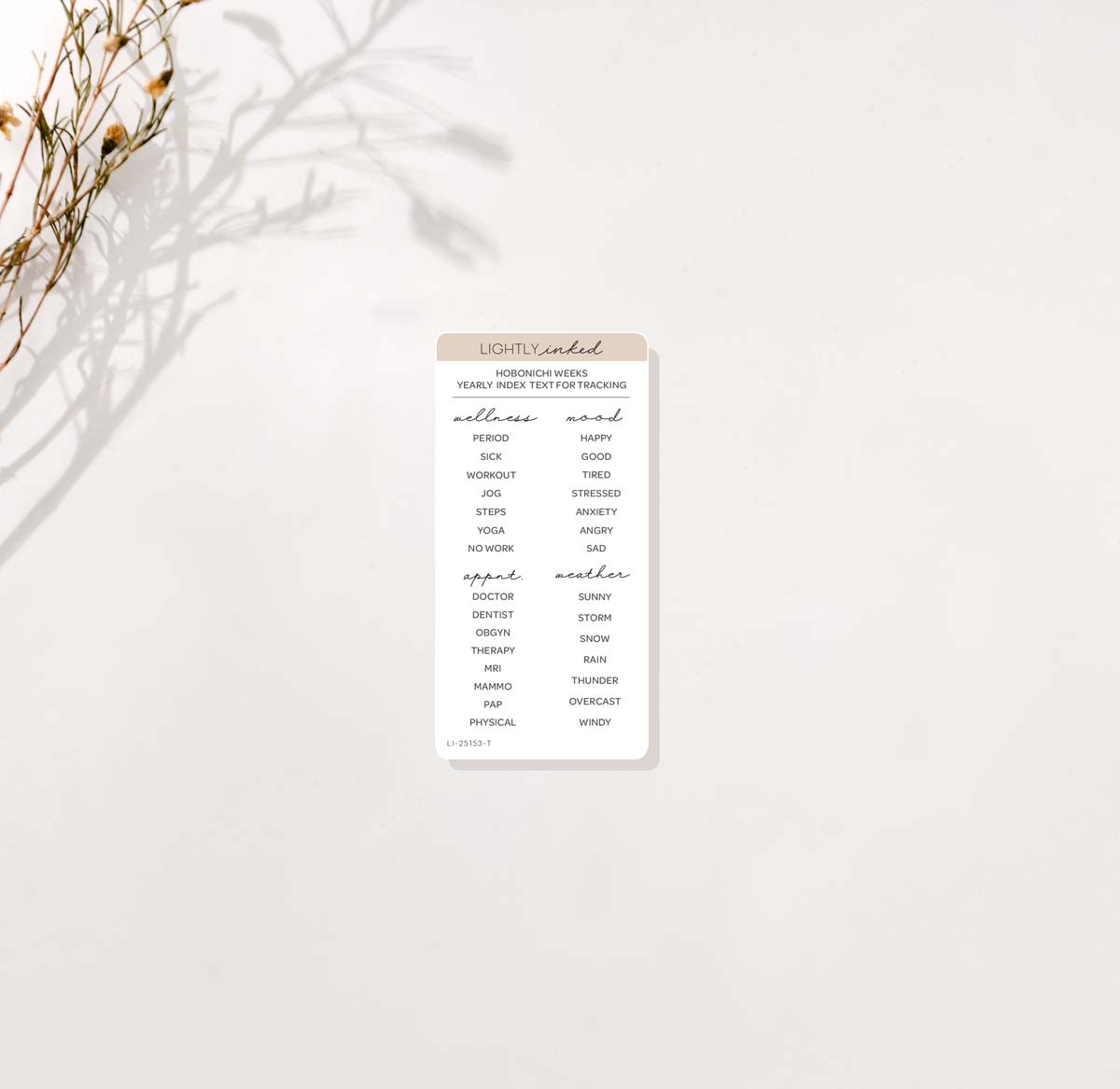 Hobonichi Weeks- Yearly Index Text for Tracking