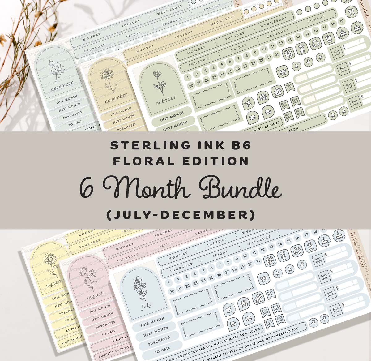 B6 Monthly Flower Kit- Bundle ( all 6 Months July-Dec)
