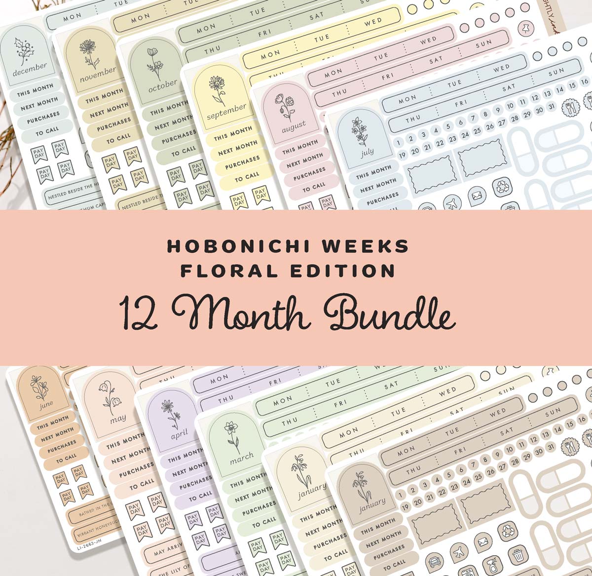 Hobonichi Weeks, Monthly Flower Kit- Bundle ( all 12 Months)