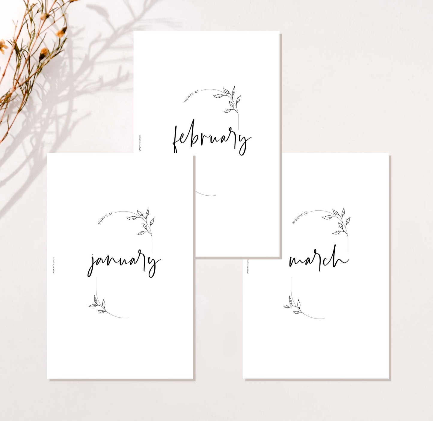 Monthly Cover Pages - Wispy Branches - Bundle (Jan-Dec)