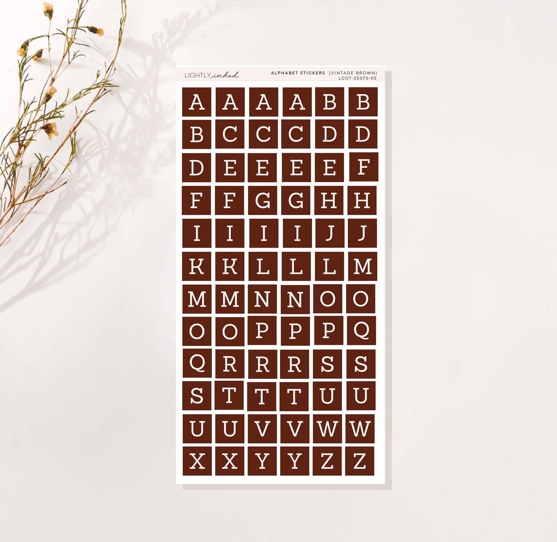 Sticker Printable Letters Brown Alphabet Stickers (VINTAGE BROWN) – Lightly Inked