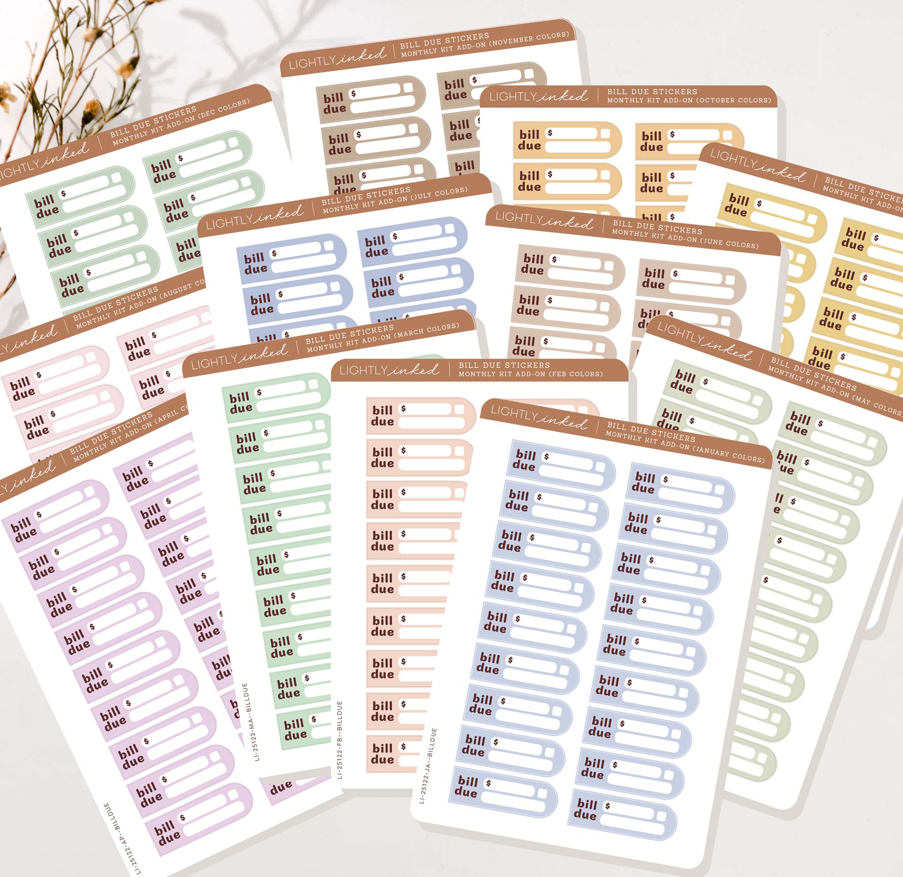BILL DUE STICKERS Monthly Kit (Add On) Hobonichi cousin size – Lightly ...