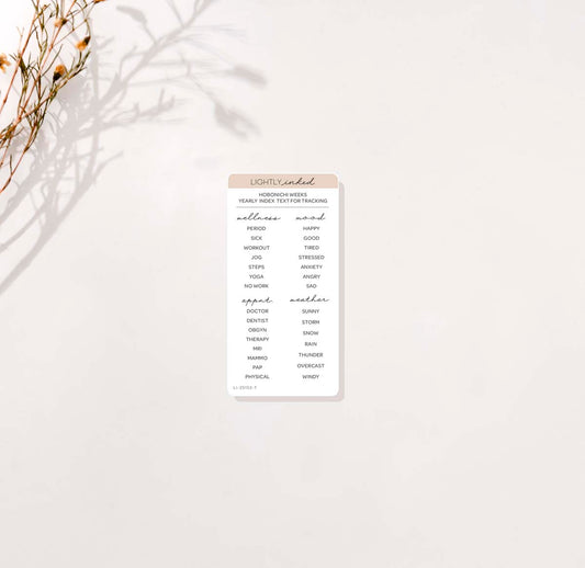 Hobonichi Weeks- Yearly Index Text for Tracking