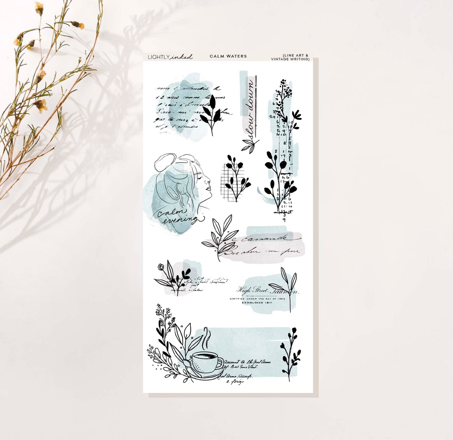 Calm Waters  Collection-Line Art and Vintage Writing