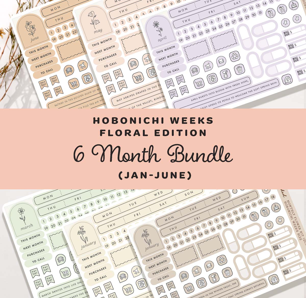 Hobonichi Weeks, Monthly Flower Kit- Bundle ( all 6 Months Jan-June)