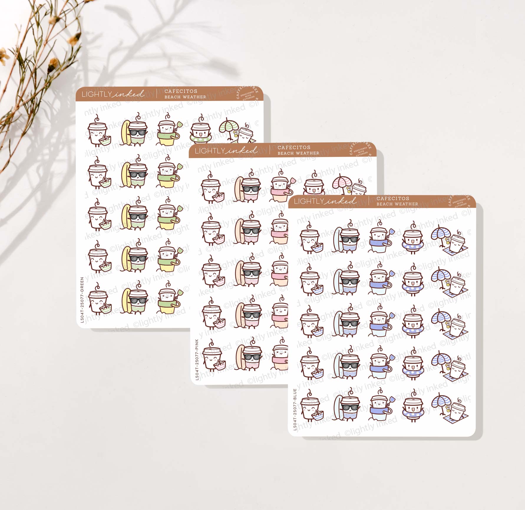 Beach Weather Cafecito Character Stickers for your planner
