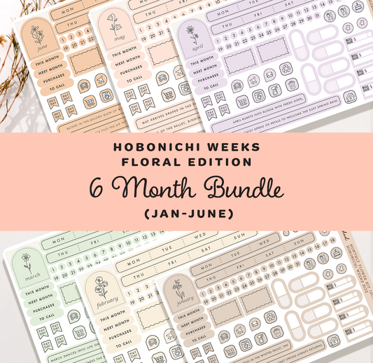 Hobonichi Weeks, Monthly Flower Kit- Bundle ( all 6 Months Jan-June)
